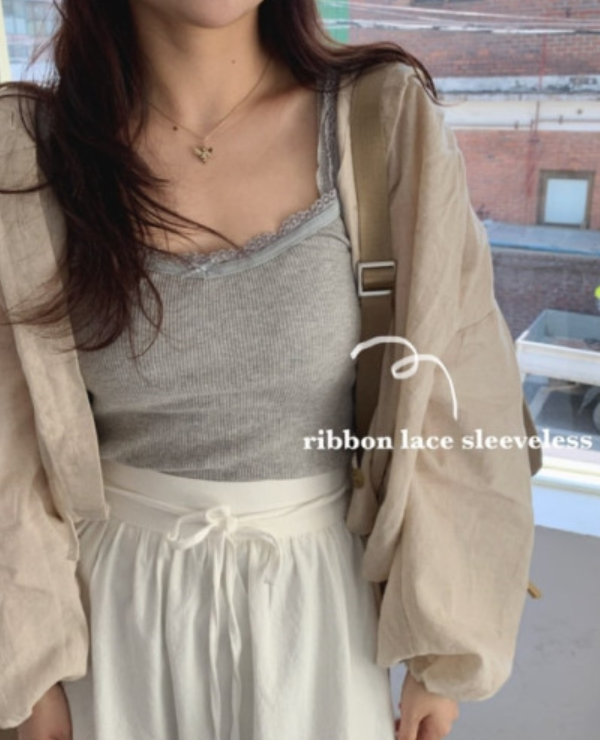 ribbon lace sleeveless (4color)
