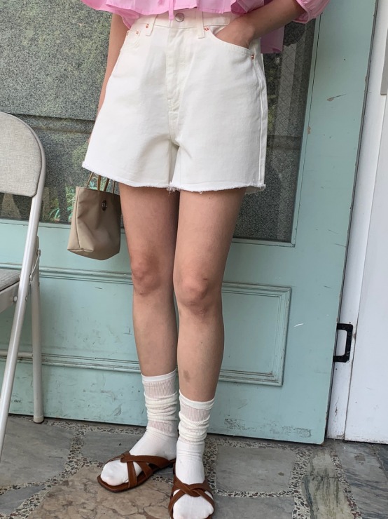 cream denim shorts - 2colors