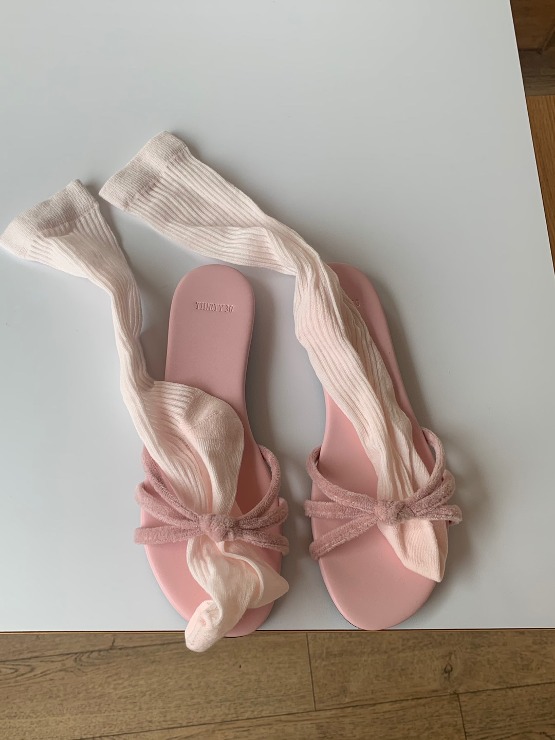 towel ribbon slipper - 2colors